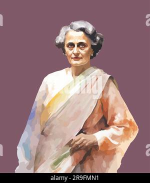 Vector watercolor of Indira Gandhi (1917-1984) Stock Vector