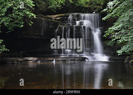 Cauldron Falls waterfall in West Burton, Yorkshire Dales National Park, long exposure photograph Stock Photo
