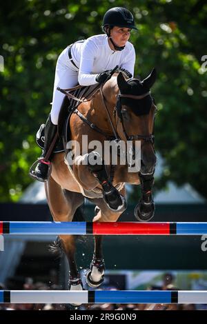 Kim EMMEN of Netherlands riding Delvaux during the Longines Paris