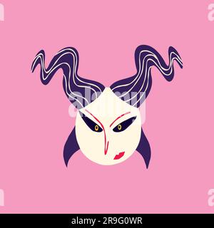 Horned strange angry demon. Illustration in a modern childish hand-drawn style Stock Vector