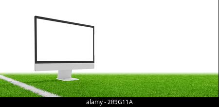 Computer display on the football field. Isolated display for mockup. White background Stock Photo
