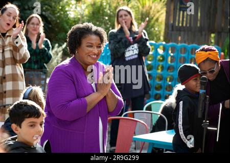 Atlanta, Georgia, USA. 18th Oct, 2022. STACEY ABRAMS, Democratic candidate for Georgia Governor, greets supporters as she launched a statewide Get Out the Vote tour Tuesday, with three weeks until Election Day in this hotly contested and close race. Credit: Robin Rayne/ZUMA Wire/Alamy Live News Stock Photo