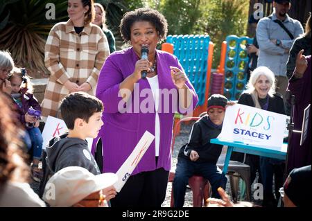 Atlanta, Georgia, USA. 18th Oct, 2022. STACEY ABRAMS, Democratic candidate for Georgia Governor, greets supporters as she launched a statewide Get Out the Vote tour Tuesday, with three weeks until Election Day in this hotly contested and close race. Credit: Robin Rayne/ZUMA Wire/Alamy Live News Stock Photo