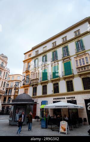 Malaga, Spain - FEB 27, 2022: Street view and generic architecture in Malaga, Andalusia, Spain. Stock Photo