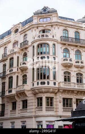 Malaga, Spain - FEB 27, 2022: Street view and generic architecture in Malaga, Andalusia, Spain. Stock Photo