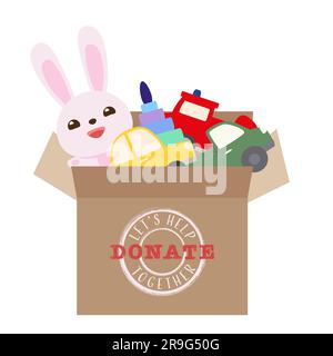 Donation box with toys Vector illustration Isolated on white background Stock Vector