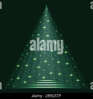 Pyramid podium Falling stars. Christmas Tree Vector illustration. isolated on dark green background Stock Vector