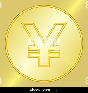 3D gold yen, yuan symbol Golden coin icon Money design Currency sign in gold circle Vector illustration Isolated on gold background Stock Vector