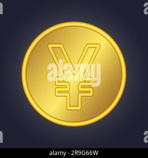 3D gold yen, yuan symbol Golden coin icon Money design Currency sign in gold Vector illustration Isolated on dark background Stock Vector