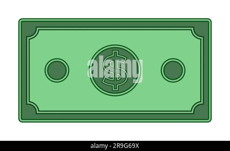 Green paper bill 3D icon Currency symbol Dollar banknote Money vector illustration isolated on white background. Stock Vector