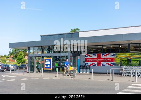 Entrance to ALDI Supermarket, Whitecross Lane, Sandown, Isle of Wight, England, United Kingdom Stock Photo