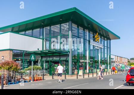 Entrance to Morrisons Supermarket, Newport Road, Sandown, Isle of Wight, England, United Kingdom Stock Photo