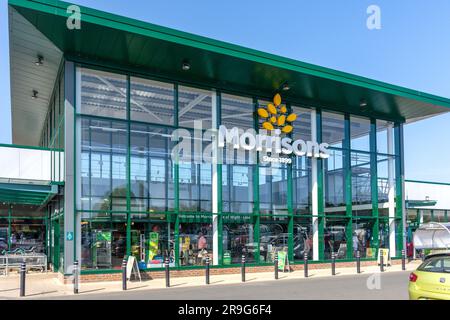 Entrance to Morrisons Supermarket, Newport Road, Sandown, Isle of Wight, England, United Kingdom Stock Photo