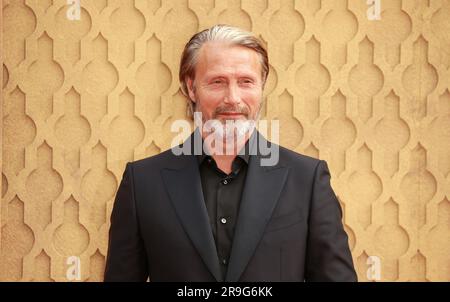 London, UK. 26th June, 2023. Mads Mikkelsen attends the 'Indiana Jones And The Dial Of Destiny' UK Premiere at Cineworld Leicester Square in London. (Photo by Fred Duval/SOPA Images/Sipa USA) Credit: Sipa USA/Alamy Live News Stock Photo