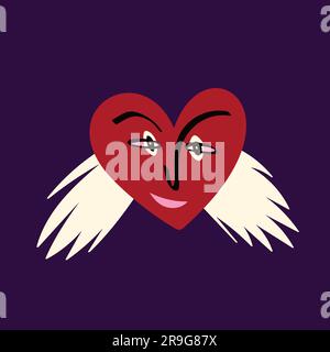 A cute quirky strange clockwork red heart with a funny surprised face and wings Stock Vector