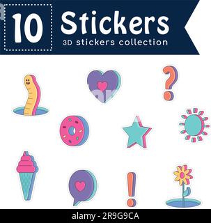 Set of colored groovy 3d sticker icons Vector Stock Vector
