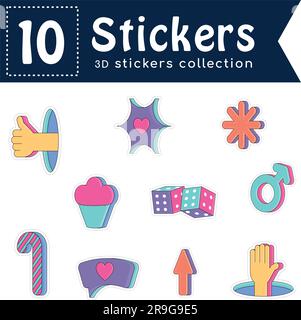 Set of colored groovy 3d sticker icons Vector Stock Vector