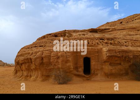 Al Ula old city , Saudi Arabia - jun 7 2023- The Nabataeans or Nabateans Tombs Civilization in Madain Saleh in Al Ula -  Qasr al-Farid Stock Photo