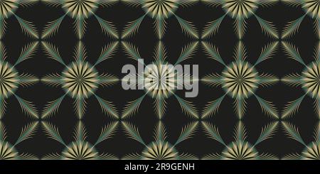 Vintage floral grid seamless pattern. Golden and green gradient pattern Vector illustration Isolated on black background Stock Vector