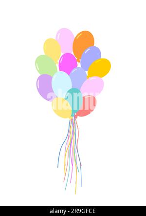 Colorful bunch balloons Party and celebrations design element Flying balloons with ropes Vector illustration Isolated in white background Stock Vector