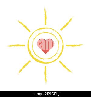 Sun and heart Retro style Grunge texture Stamp for design Vector illustration isolated on white background Stock Vector