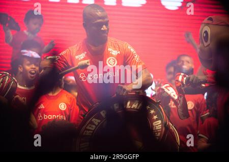 Porto Alegre, Brazil. 26th June, 2023. The Ecuadorian striker Enner Valencia, speaks during a press conference, in his presentation as a new signing for the Internacional, at Beira-Rio Stadium in Porto Alegre on June 26. Photo: Max Peixoto/DiaEsportivo/Alamy Live News Credit: DiaEsportivo/Alamy Live News Stock Photo