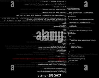 Source code written in programming language on black background Stock Photo