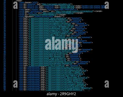 Source code written in programming language on black background Stock Photo