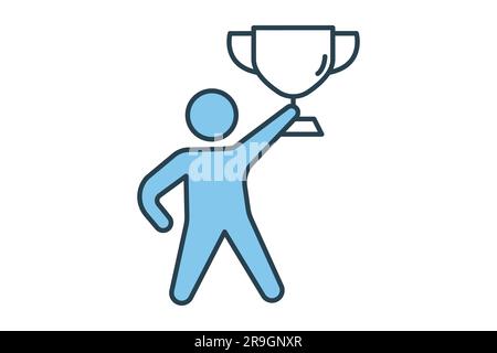 Winner icon. Man holding trophy cup. icon related to celebration, winner, success, reward. Flat line icon style design. Simple vector design editable Stock Vector