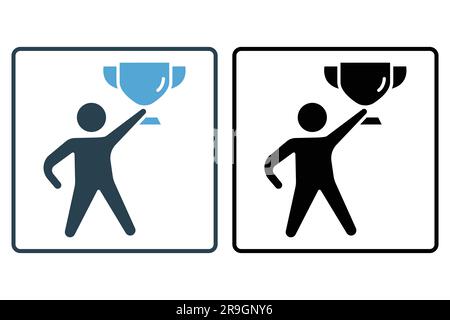 Winner icon. Man holding trophy cup. icon related to celebration, winner, success, reward. Solid icon style design. Simple vector design editable Stock Vector