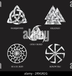 Scandinavian viking grunge symbols set Stock Vector