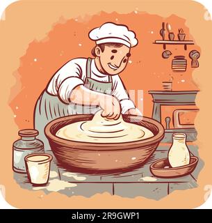 men working in pottery over white Stock Vector