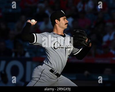 ANAHEIM, CA - JUNE 26: Chicago White Sox pitcher Aaron Bummer (39) pitching  during an MLB baseball game against the Los Angeles Angels played on June  26, 2023 at Angel Stadium in