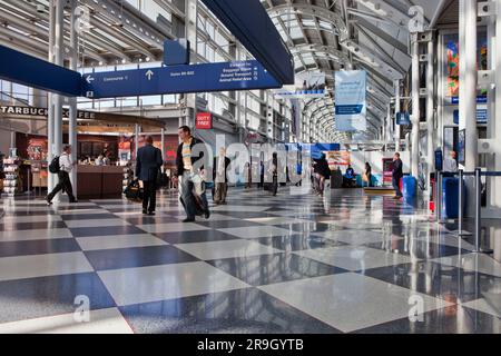 Terminal interior look inside O'Hare Airport at Chicago, IL Stock Photo