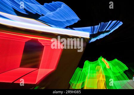 Zoom blur of neon signs at Chinese New Year in Los Angeles Stock Photo