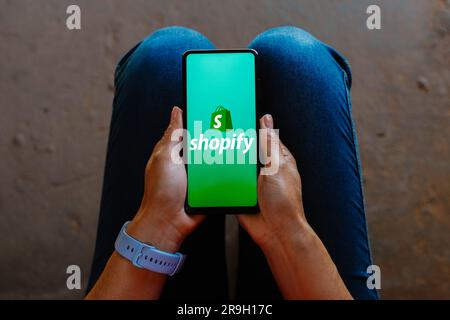 Brazil. 26th June, 2023. In this photo illustration, the Shopify logo is displayed on a smartphone mobile screen. Credit: SOPA Images Limited/Alamy Live News Stock Photo