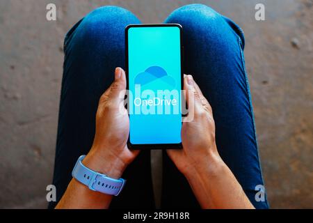 Brazil. 26th June, 2023. In this photo illustration, the OneDrive logo is displayed on a smartphone mobile screen. Credit: SOPA Images Limited/Alamy Live News Stock Photo