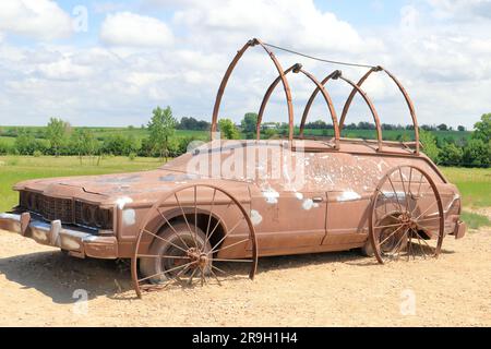 Conestoga Wagon Sculpture Stock Photo