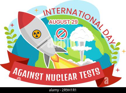 International Day Against Nuclear Tests Vector Illustration on August 29 with Ban Sign Icon, Earth and Rocket Bomb in Hand Drawn Templates Stock Vector