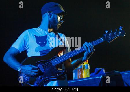 Bassist  Ben Kenney of American rock band Incubus performs live in concert, Vector Arena, Auckland, New Zealand, Stock Photo