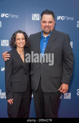 New York, United States. 26th June, 2023. NEW YORK, NEW YORK - JUNE 26: Laura Tomaselli and Jesse Short Bull attend the premiere of 'Lakota Nation Vs United States' at IFC Center on June 26, 2023 in New York City. Credit: Ron Adar/Alamy Live News Stock Photo