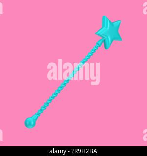 Blue Magic wand with Star on Top in Duotone Style on a pink background.  3d Rendering Stock Photo