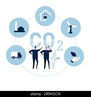Businessman discuss CO2 carbon neutral zero emissions for environment climate change by using energy alternative Stock Vector