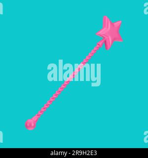 Pink Magic wand with Star on Top in Duotone Style on a blue background.  3d Rendering Stock Photo