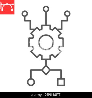 Algorithm line icon, technology and artificial intelligence, automated system vector icon, vector graphics, editable stroke outline sign, eps 10. Stock Vector