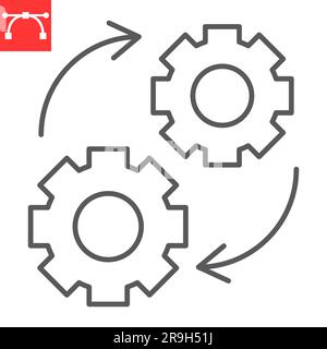 Avtomatic solution line icon, technology and artificial intelligence, cogwheel rotate vector icon, vector graphics, editable stroke outline sign, eps 10. Stock Vector