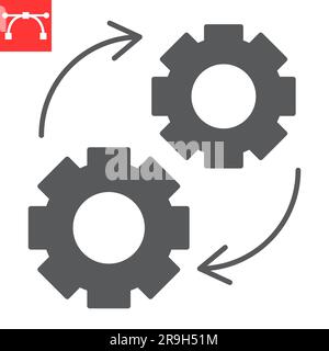 Avtomatic solution glyph icon, technology and artificial intelligence, cogwheel rotate vector icon, vector graphics, editable stroke solid sign, eps 10. Stock Vector