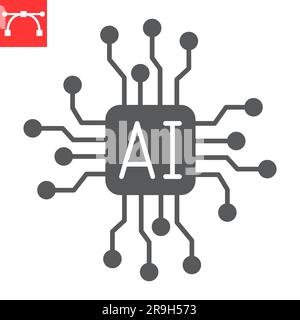 AI chip glyph icon, technology and artificial intelligence, embedded device vector icon, vector graphics, editable stroke solid sign, eps 10. Stock Vector