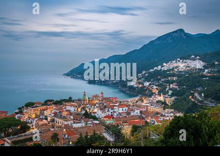 Vietri Sul Mare, Italy town skyline on the Amalfi coast at dusk. Stock Photo