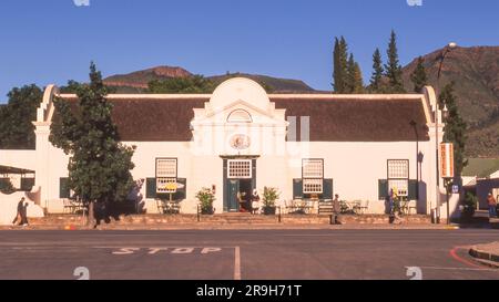 The historic Drostdy Hotel, in the town of Graaff-Reinet in the Eastern Cape Province of South Africa is a fine example of Cape Dutch architecture. Stock Photo